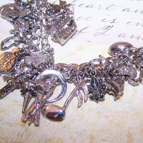 Single Link Sterling Silver Charm Bracelet Loaded with 42 Different Charms - Picture 7 of 9